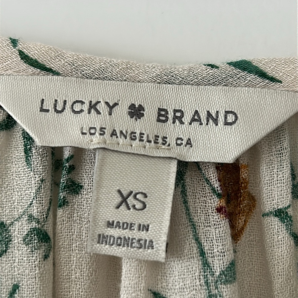 Lucky Brand Beige Floral Print Tie Front Blouse w Buttons, Long Sleeves XS - Picture 2 of 11